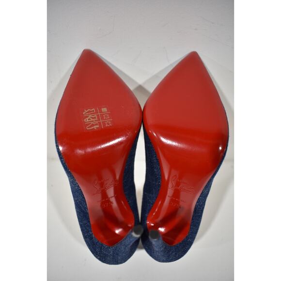 Christian Louboutin So Kate 120 Blue Denim Saba Gold Stiletto Heel Pump 37.5 - Picture 12 of 12